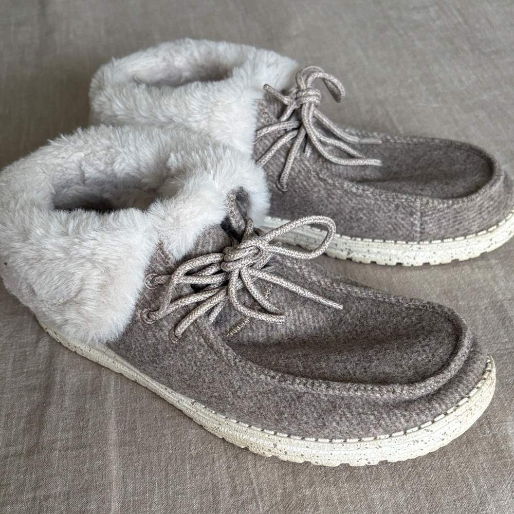 Hey Dude Brit Faux Fur Lined Wool Moccasin Taupe